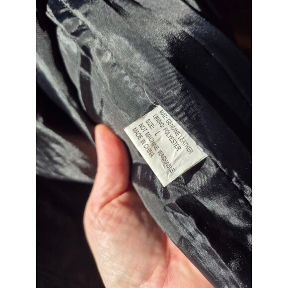 Vintage patch work 1980s black‎ leather trench coat womens size large with belt - Picture 6 of 6